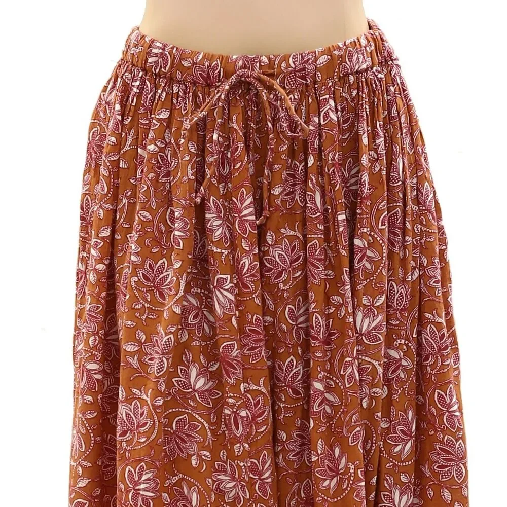 The Great. The Ripple Midi Skirt Floral Printed Beach Pull-On Cotton S-1 272242